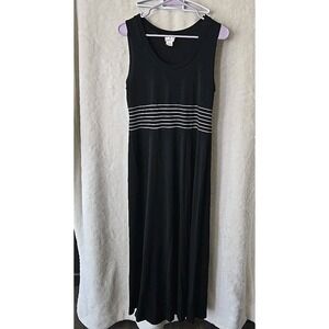 Vintage Tru Supply Sleeveless Long Black Dress W/stripe Waist Size M Made In USA